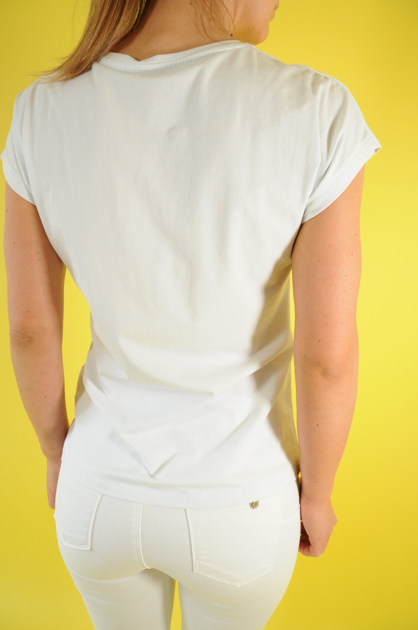 White bag print t-shirtembellished with gems