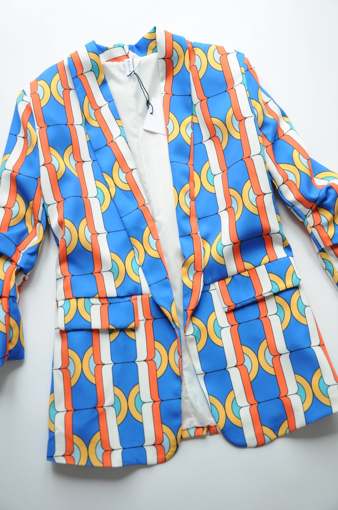 Vibrant 70's vibes printed oversized blazer blue