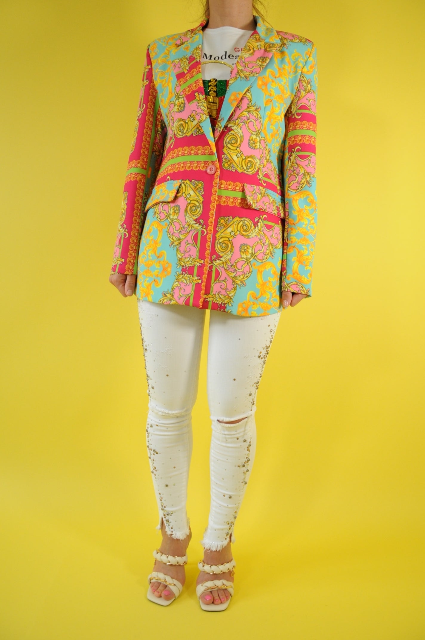Barocco Goddess print oversized blazer