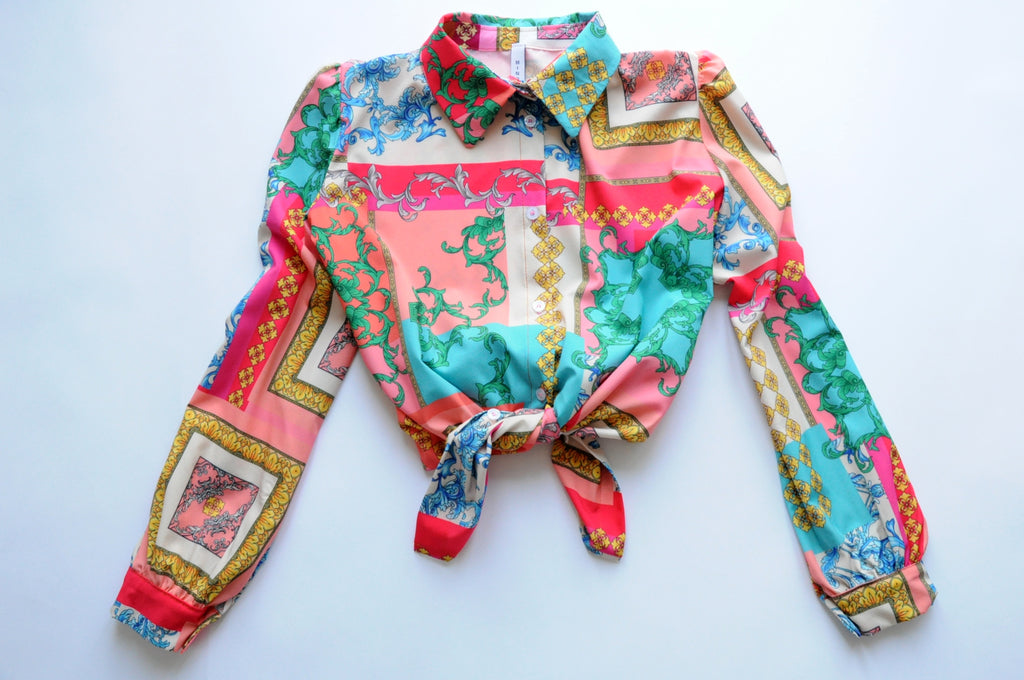 Graphic-print barocco multi-panel shirt