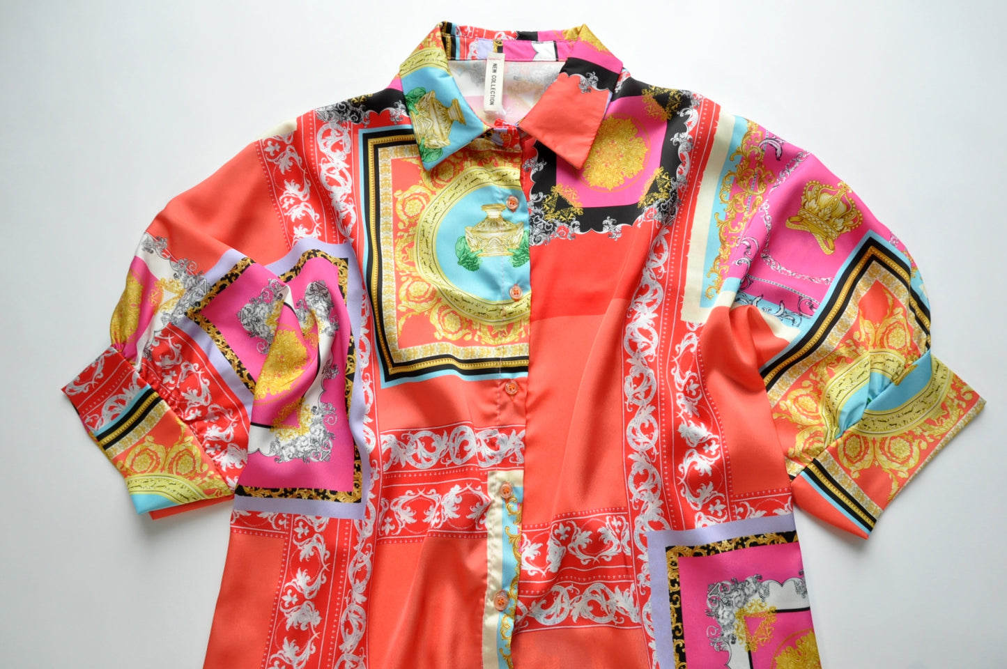Barocco Graphic Print Satin Oversized Shirt Tunic