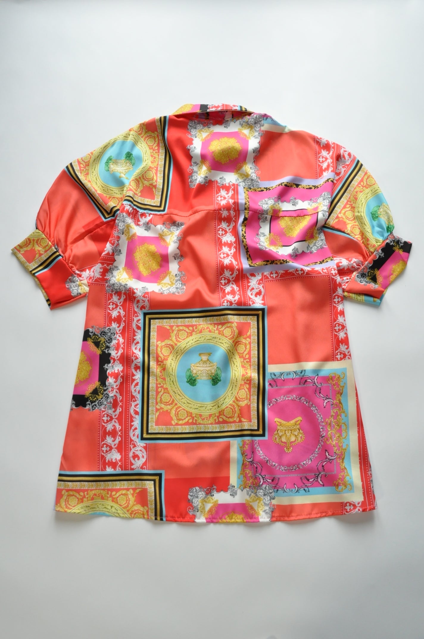 Barocco Graphic Print Satin Oversized Shirt Tunic