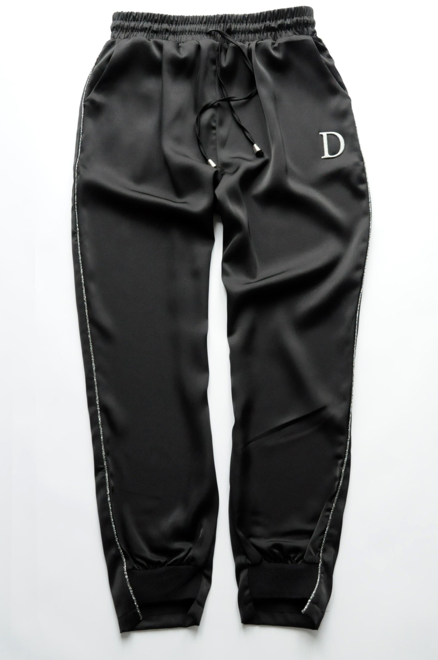 Black satin drawstring joggers