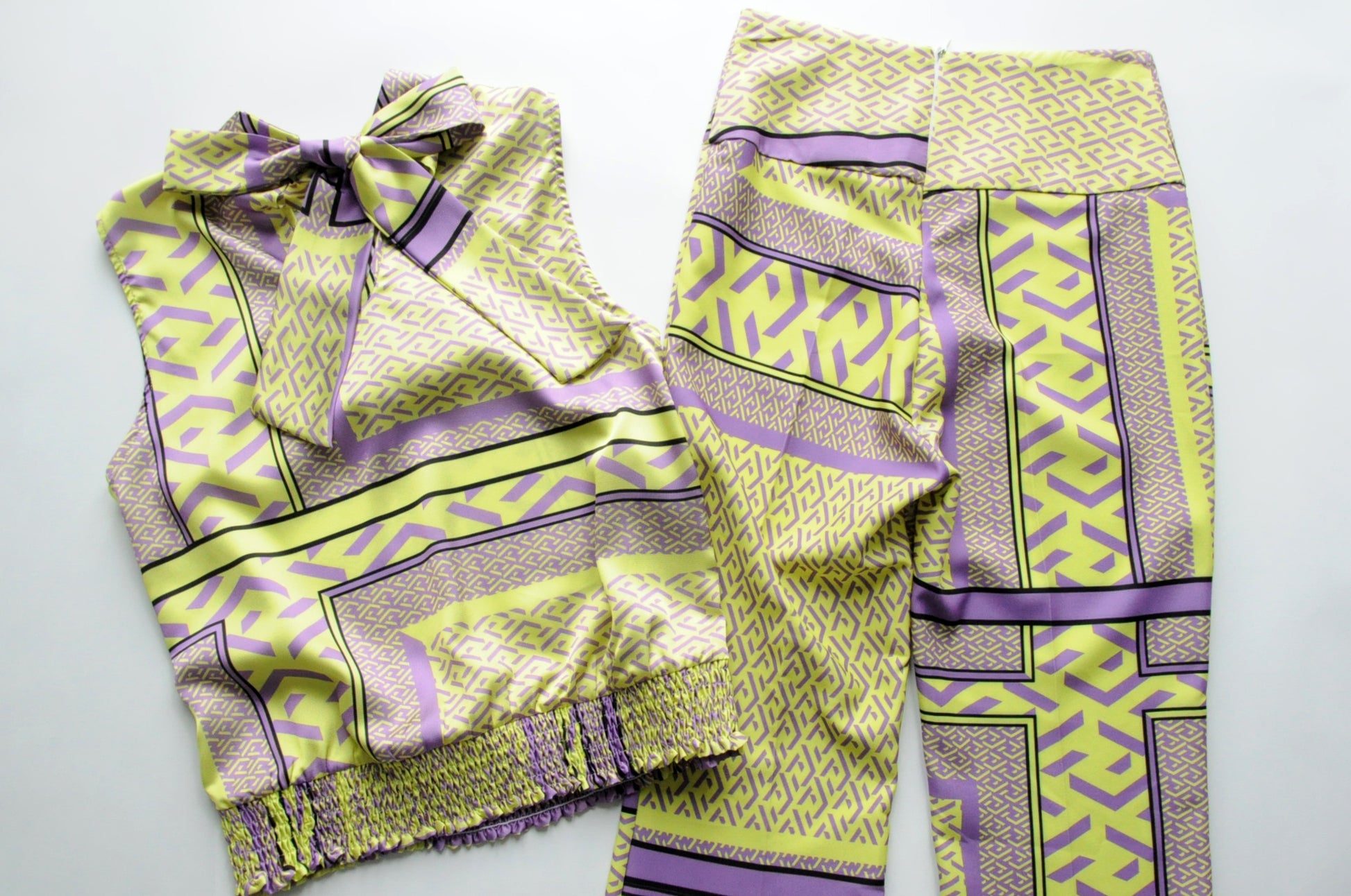 Modern art graphic printed satin co-ord