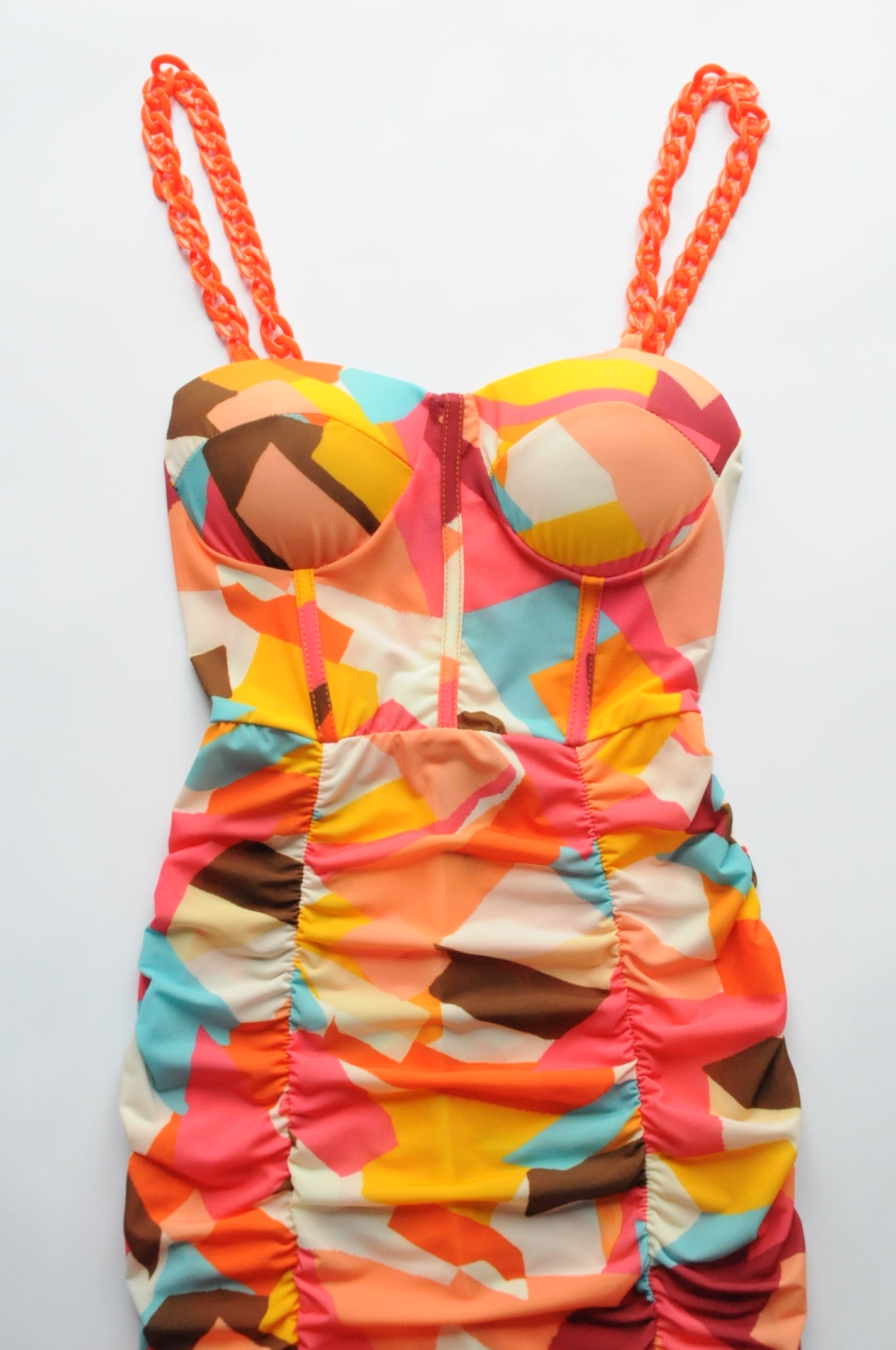 Multicoloured corset detail drapped mini dress