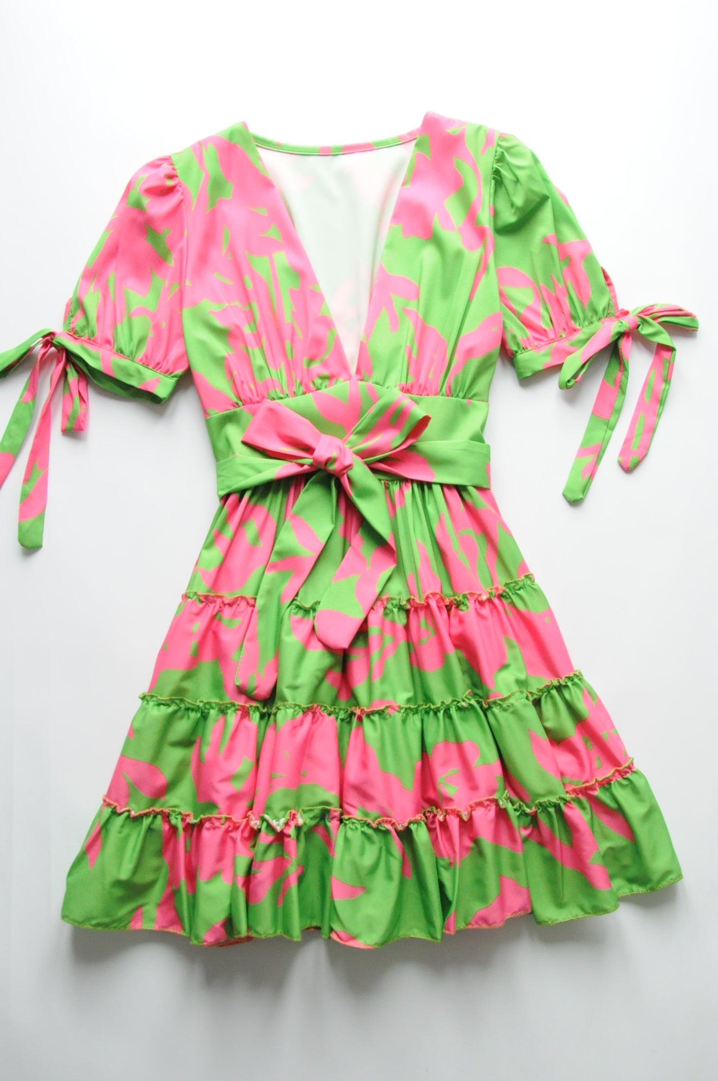 Pink & green fit & flare dress