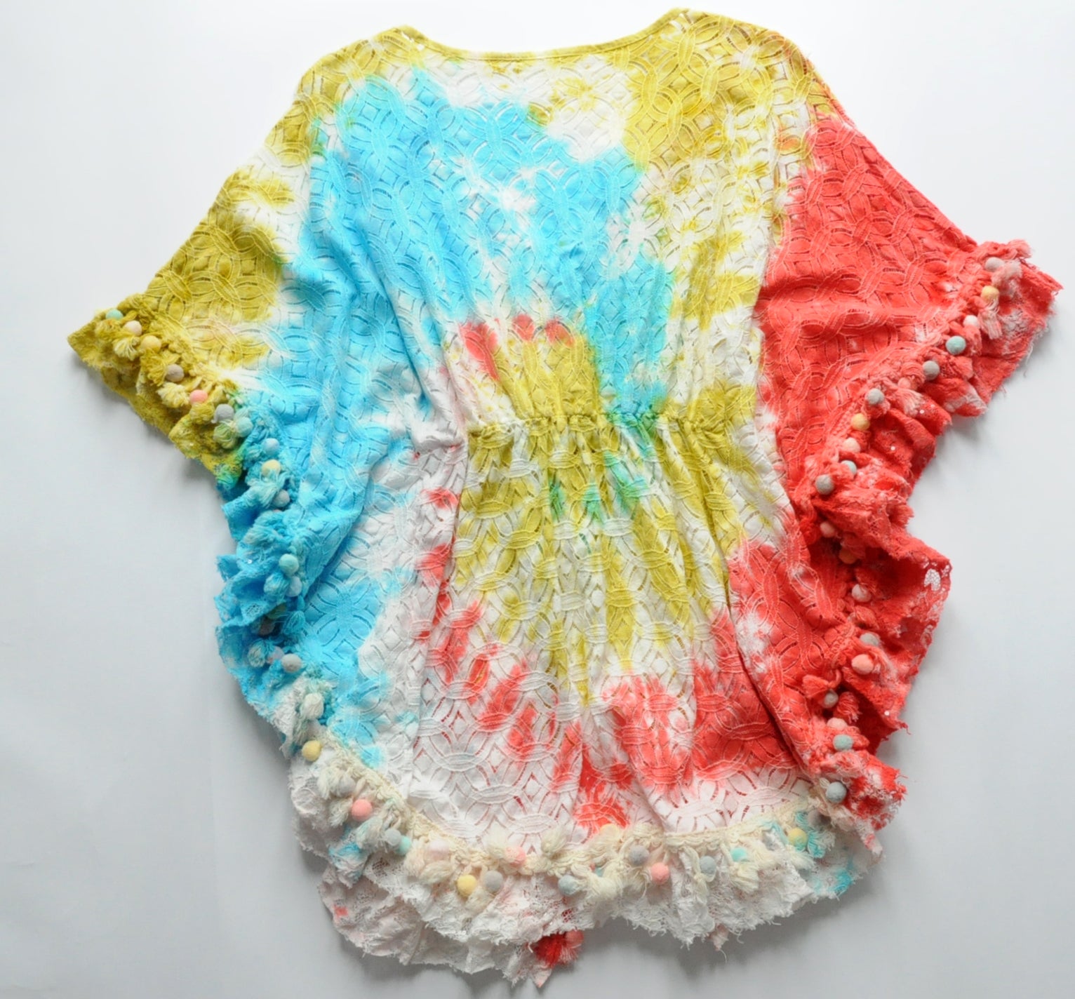 Multicolour guipure-lace flower kaftan