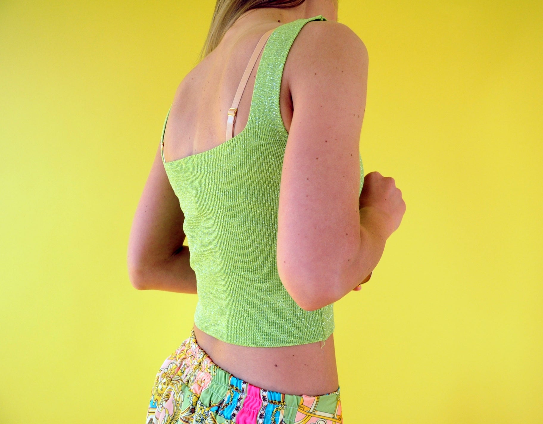 Metallic knit crop best sale top