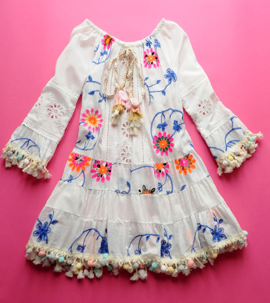 White embroidered linen dress