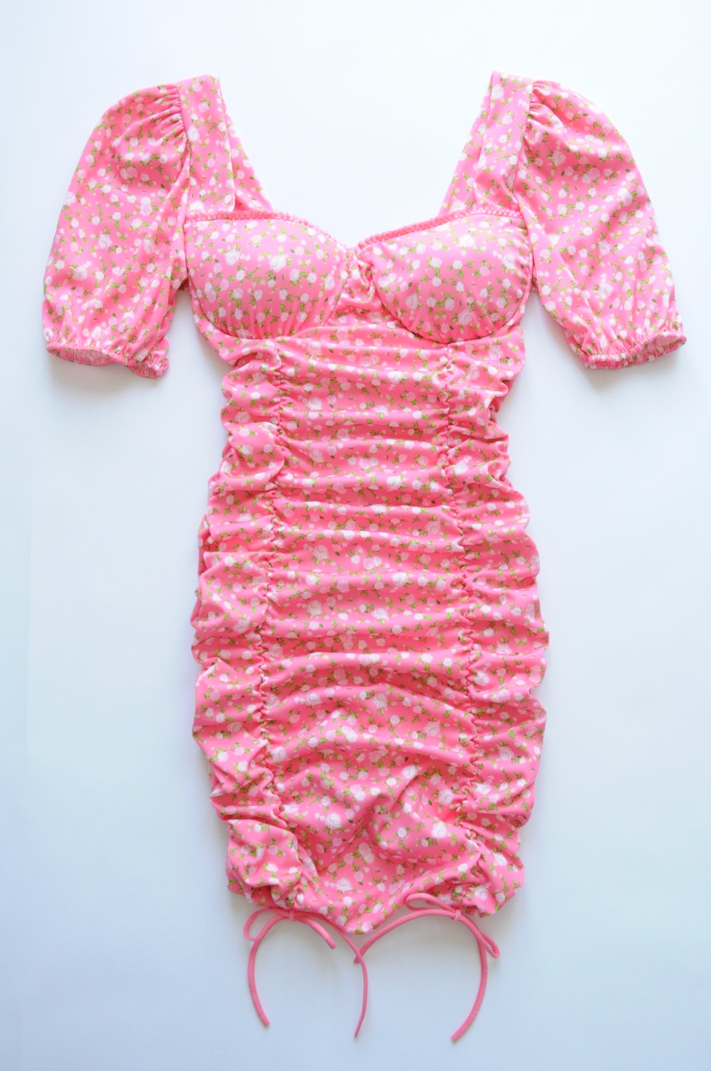 Floral drapped mini dress in pink