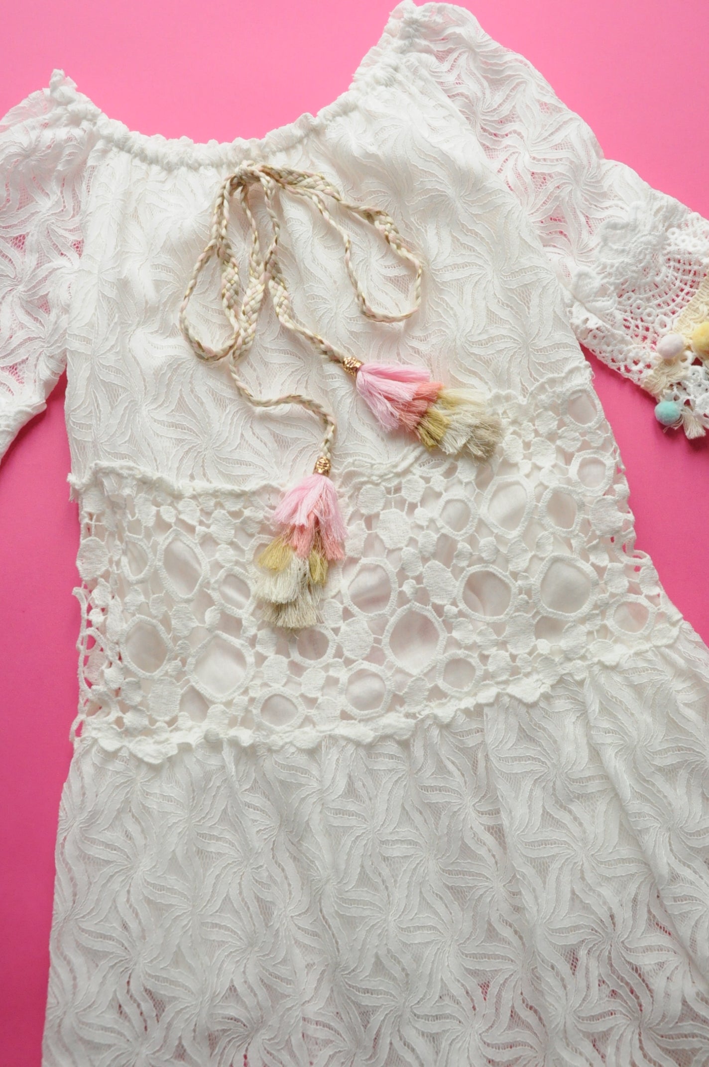Cream lace tassel holiday dress