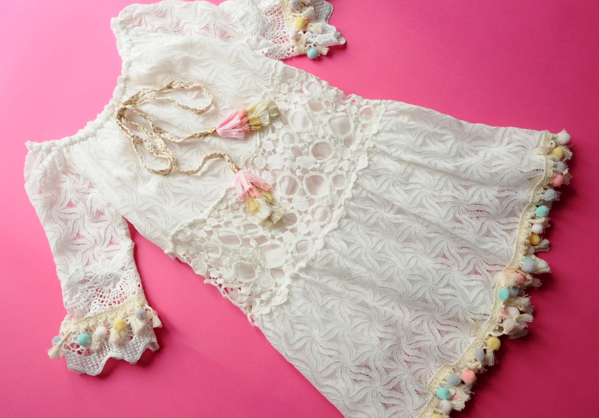 Cream lace tassel holiday dress