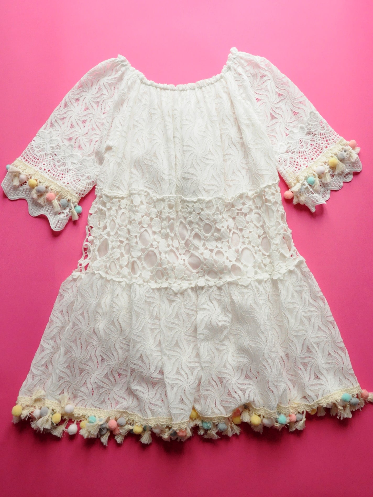 Cream lace tassel holiday dress
