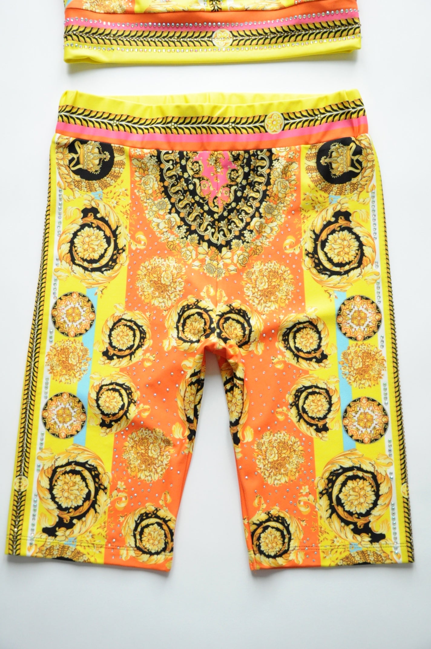 Crystal embellished graphic-print bra top