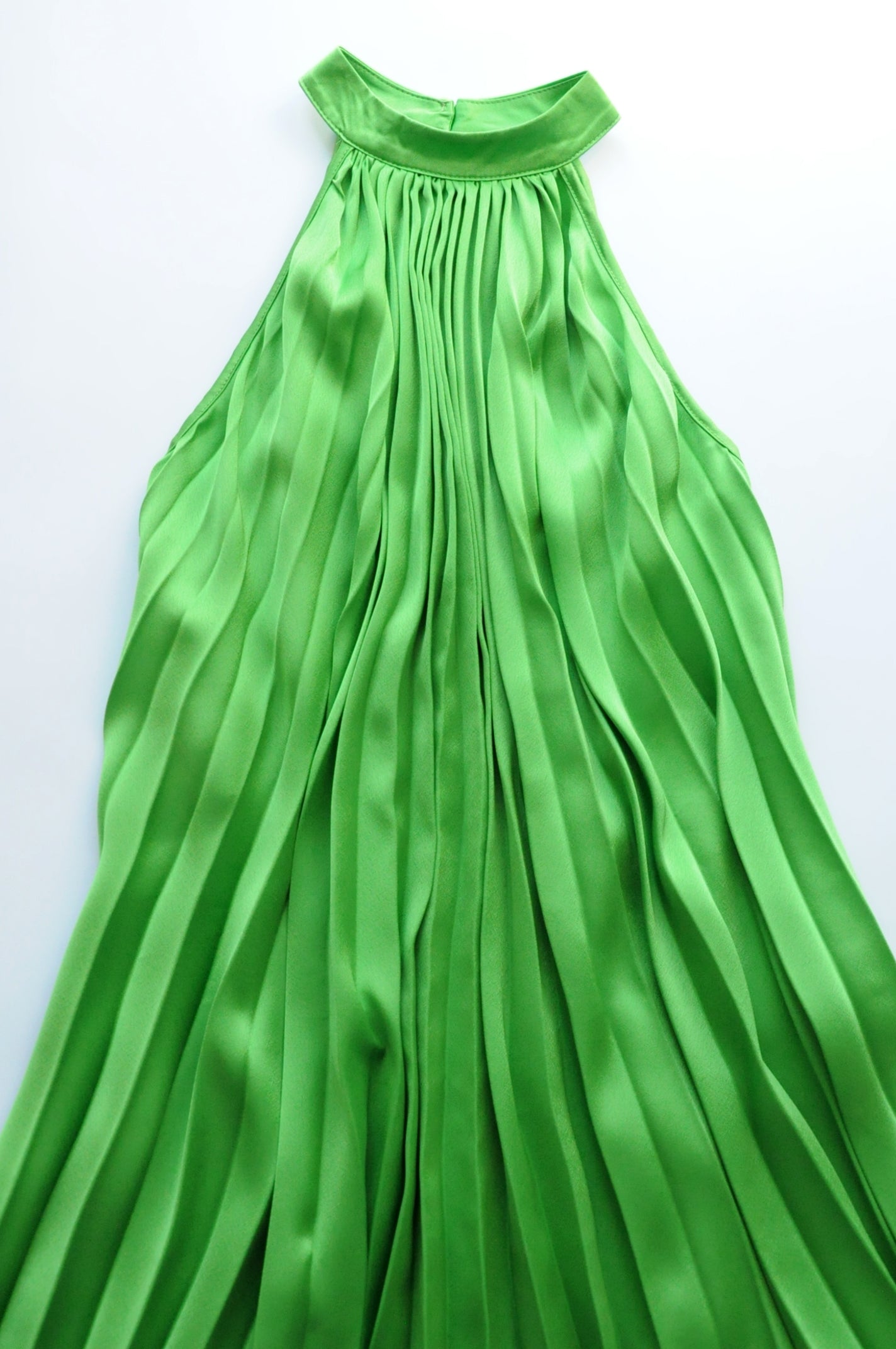 Light green pleated satin swing dress