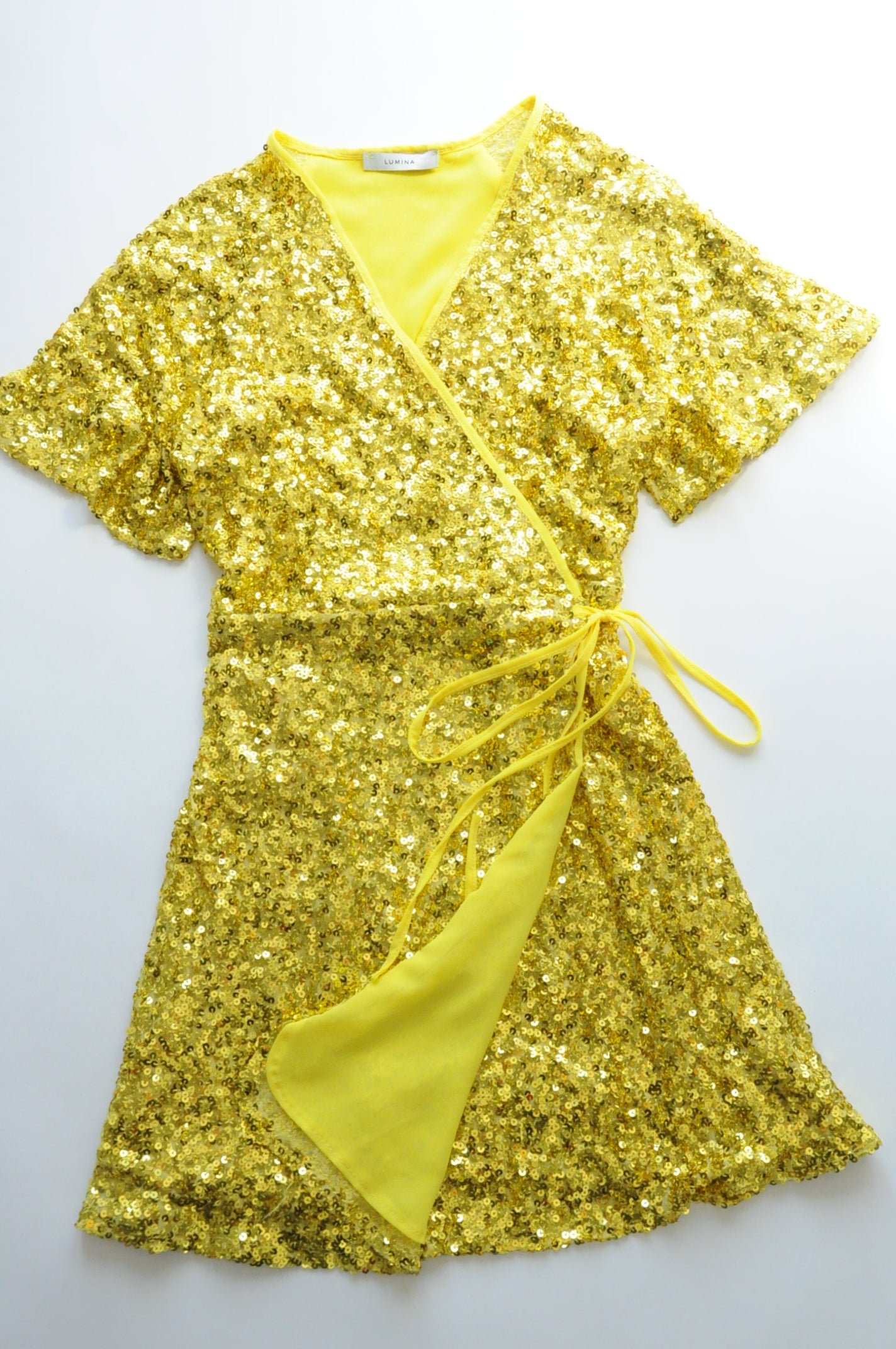 Lemon sequin wrap dress