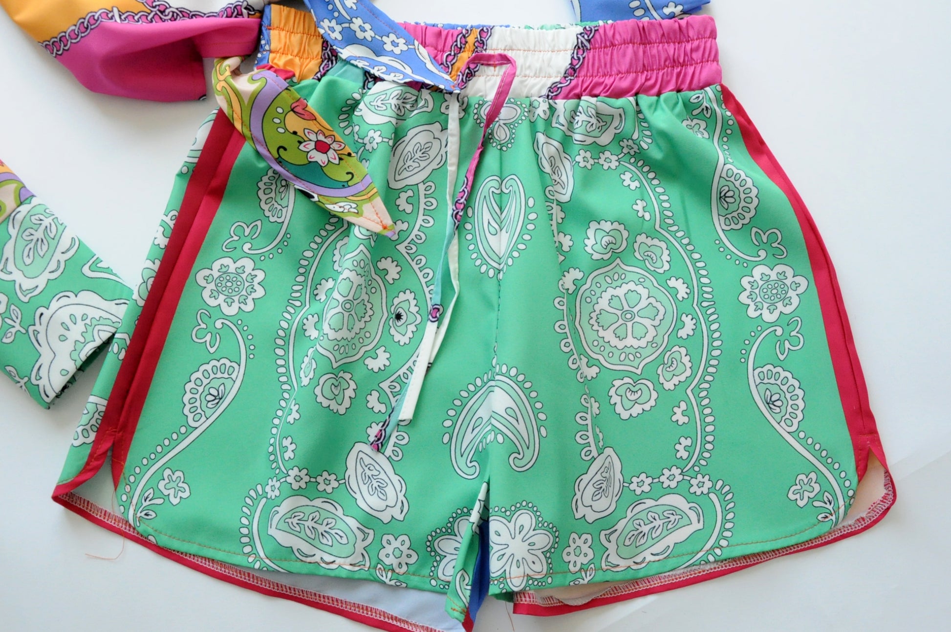 Multicolour paisley print short and top co-ord